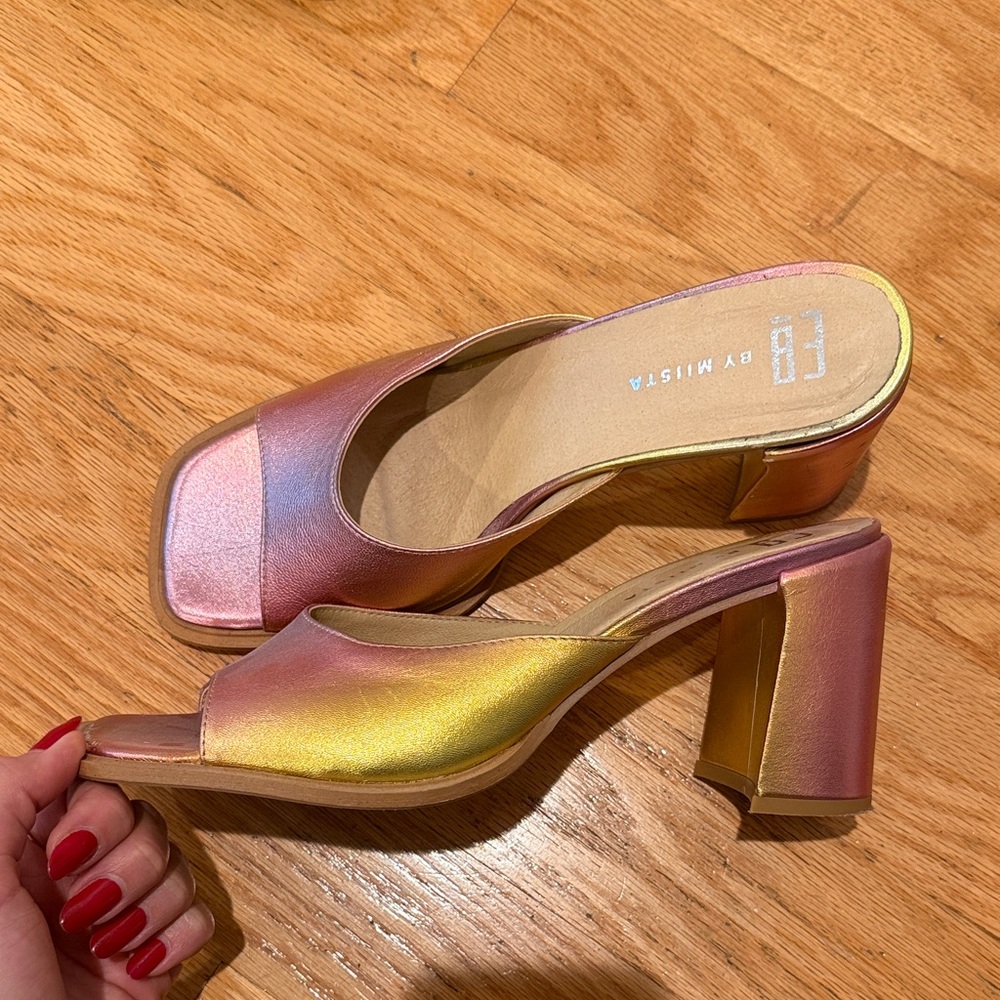 Miista Pink and Gold Heeled Sandals